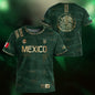 Mexico Kids Soccer Jersey Green Gold Aztec Pattern Crest Design