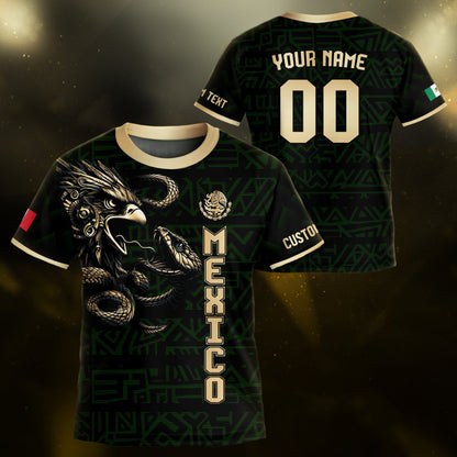 Custom Mexico Kids Soccer Jersey Black Gold Aztec Eagle & Serpent Design