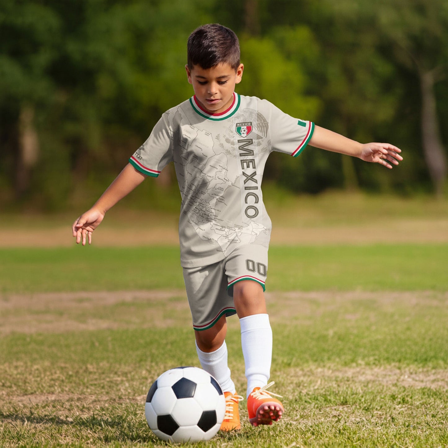 Custom Mexico Kids Soccer Jersey Beige Heritage Map Design