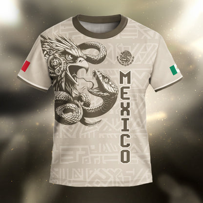 Mexico Kids Soccer Jersey Beige Brown Aztec Eagle Serpent Design