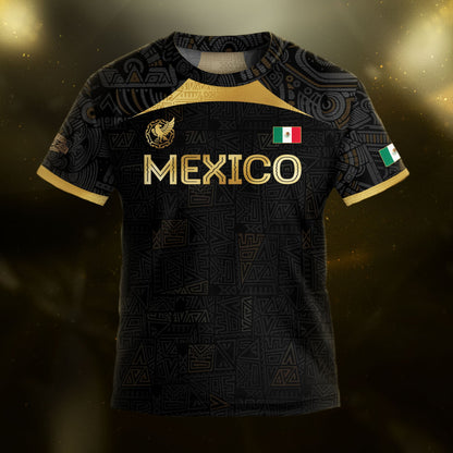 Mexico Team Apparel Black Gold Emblem Tribal Print Kids Soccer Jersey