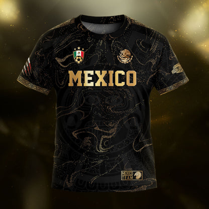 Mexico Map Gold Black Dynamic Replica Training Kids Soccer Jersey