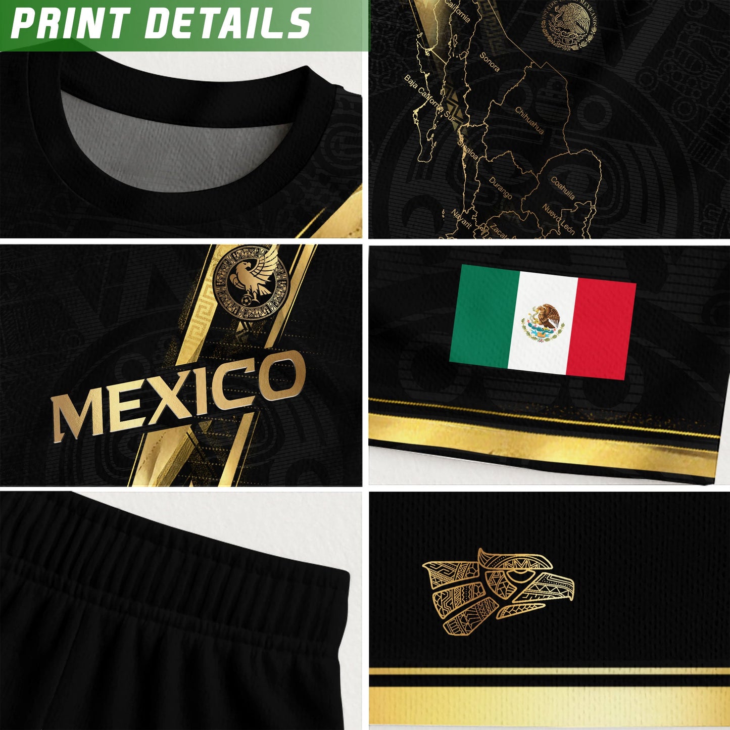 Mexico Map Gold Black Dynamic Design Kids Soccer Soccer Jersey