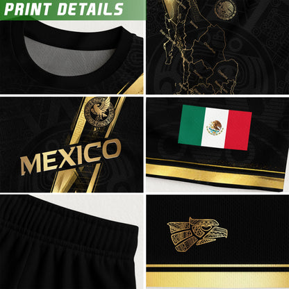 Mexico Map Gold Black Dynamic Design Kids Soccer Soccer Jersey
