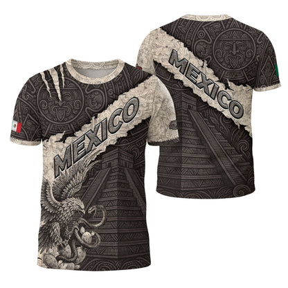 Aztec Pyramid and Eagle Stone Texture Mexico Heritage Shirt