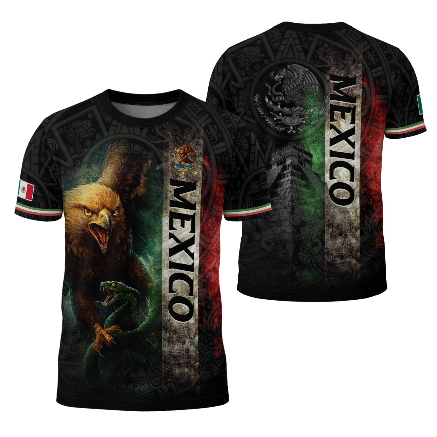 Mexico Flag Vibrant Eagle Serpent Vertical Stripe Heritage Pride Style Shirt