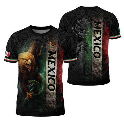 Mexico Flag Vibrant Eagle Serpent Vertical Stripe Heritage Pride Style Shirt