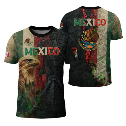 Mexico Flag Eagle Head Aztec Warrior Dark Art Legacy Pride Men's Shirt