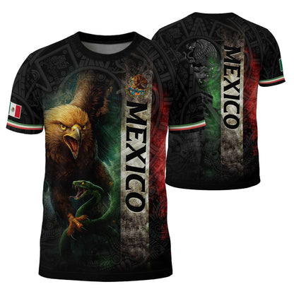 Mexico Flag Vibrant Eagle Serpent Vertical Stripe Heritage Pride Style Shirt