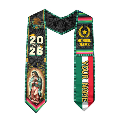 Custom Class of 2026 Virgen de Guadalupe Graduation Stole – Personalized USA Mexico Heritage Senior Sash