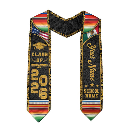 Custom Mexican Graduation Stole Class of 2026 Serape Stripe Aztec Pattern Name Sash