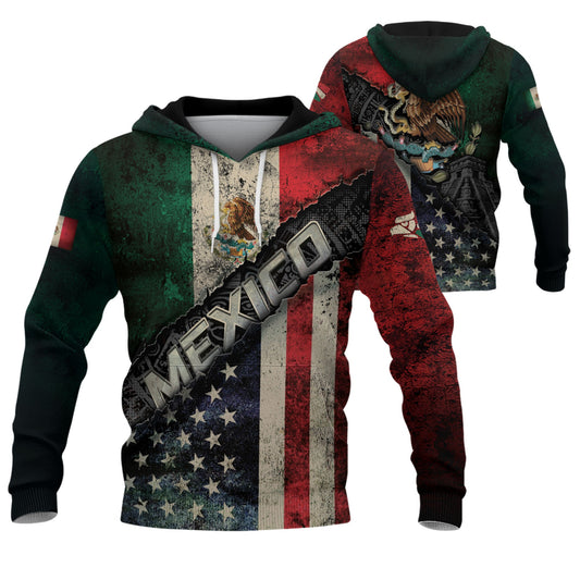 Mexico USA Flag Eagle Aztec Pattern Vintage Heritage Unity Pride Hoodie