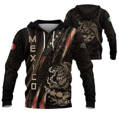 Mexico Black Gold Eagle Claw Aztec Pattern Heritage Warrior Pride Power Hoodie