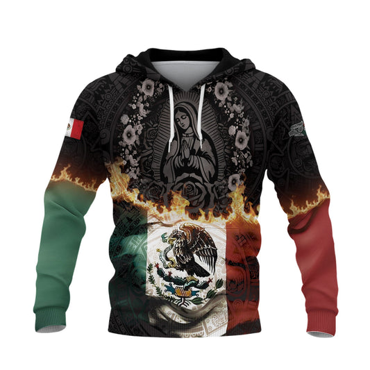 Mexico Flag Guadalupe Eagle Heritage Flame Faith Warrior Pride Hoodie