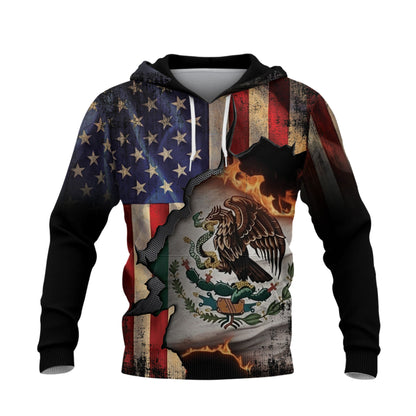 Mexico USA Flag Eagle Heritage Burn Through Pride Unity Warrior Hoodie