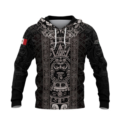 Mexico Aztec Sunstone Calendar Ancient Symbol Heritage Warrior Pride Hoodie