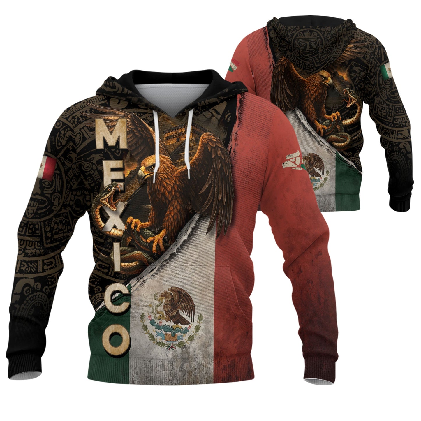 Mexican Eagle Snake Aztec Tribal Heritage Flag Cultural Symbol Mens Hoodie