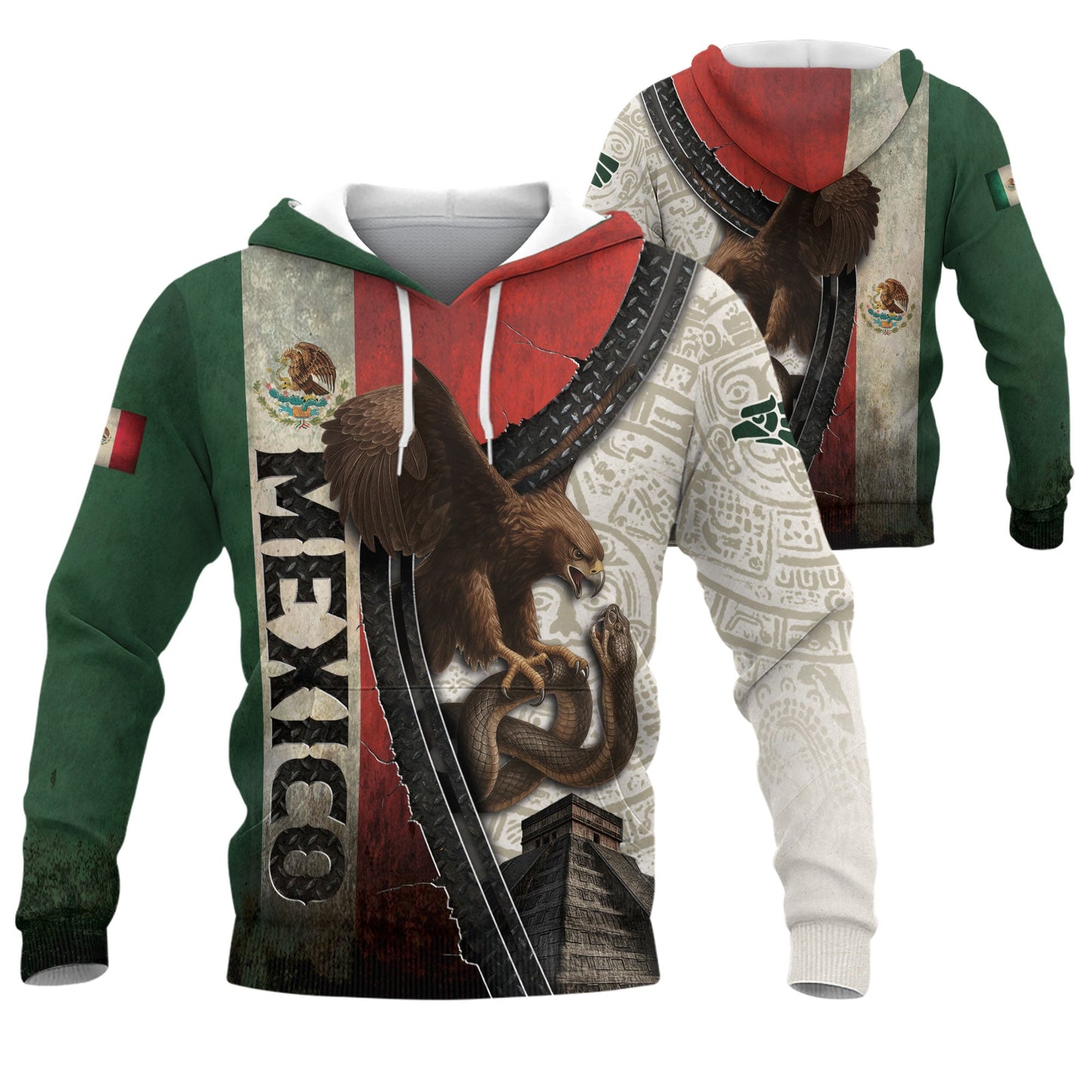Mexican Aztec Eagle Snake National Flag Heritage Cultural Mens Hoodie