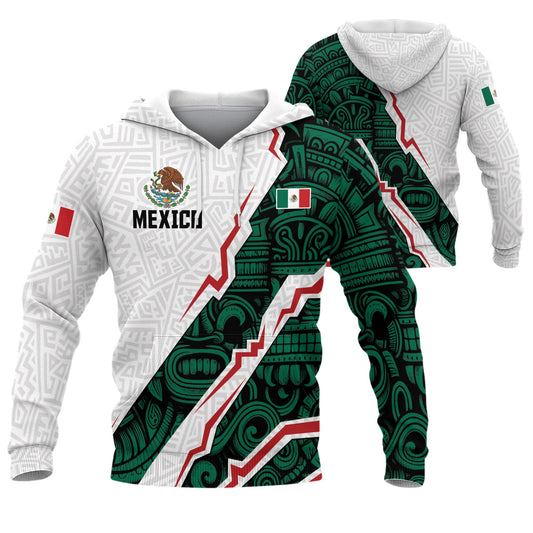 Mexican Flag Aztec Cultural Heritage Mens Green White Sudadera De Mexico Hoodie