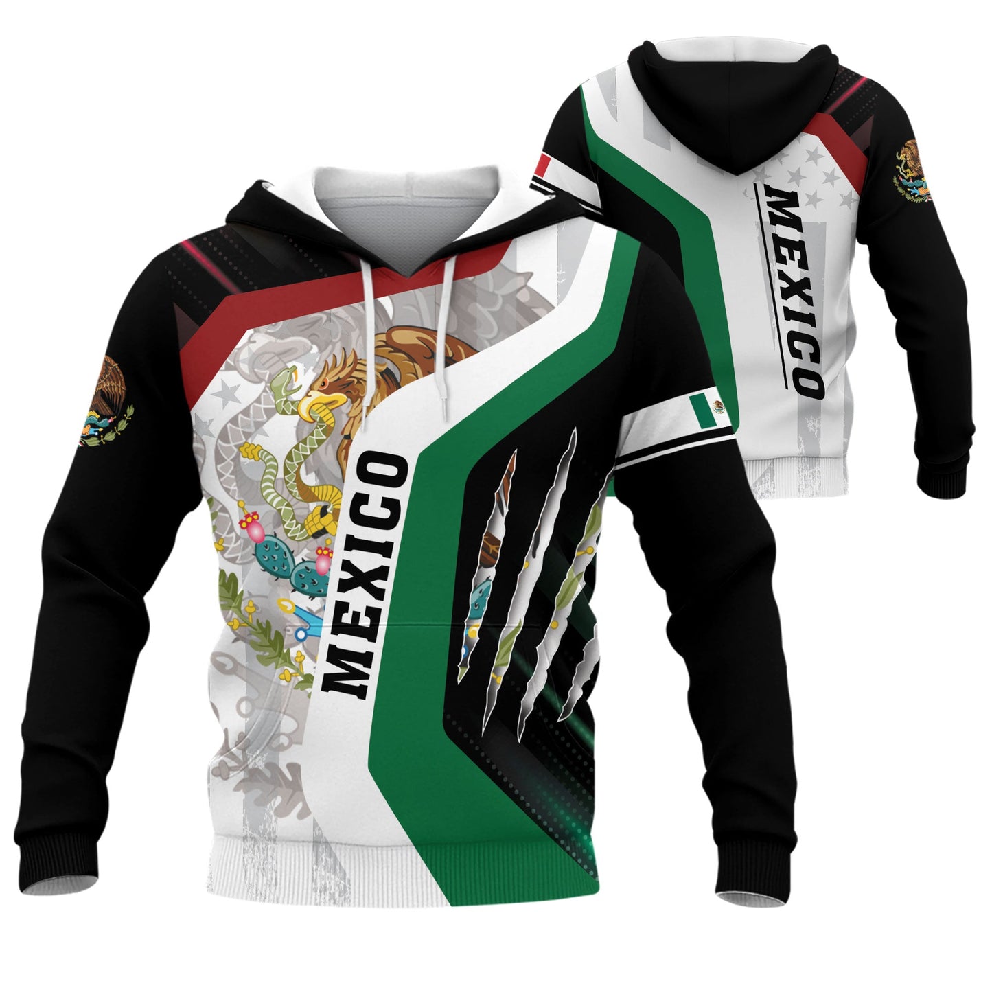 Mexico Pride Black Eagle Snake National Flag Heritage Mens Sudadera De Mexico Hoodie
