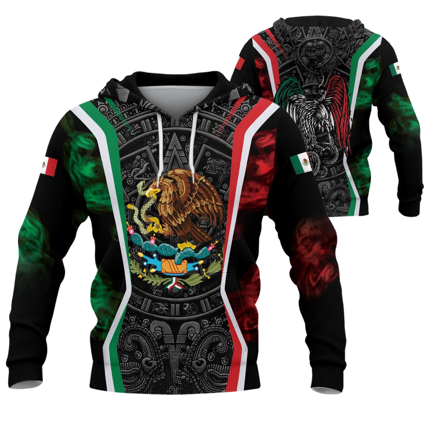 Mexican Black Aztec Calendar Eagle Flag Mens Sudadera De Mexico Hoodie