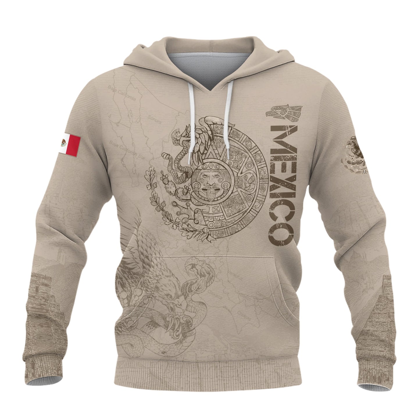 Mexican Tan Aztec Calendar Map Eagle Heritage Mens Sudadera De Mexico Hoodie