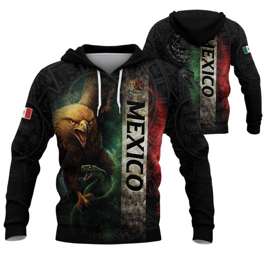 Mexican Black Eagle Snake Aztec National Flag Heritage Mens Sudadera Hoodie