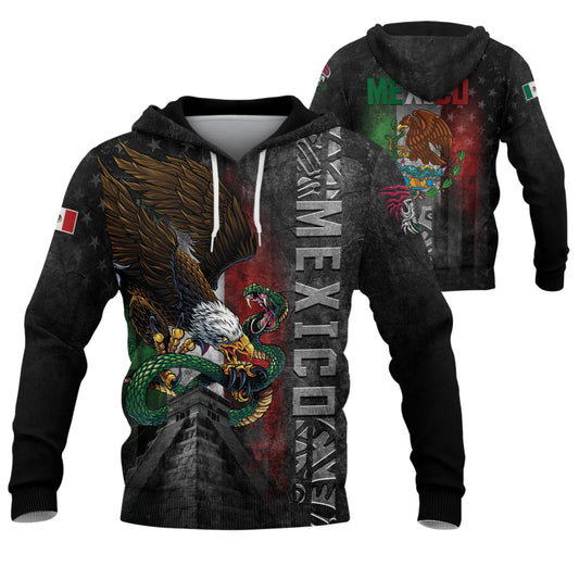 Mexican Warrior Aztec Eagle Snake Pyramid Mens Sudadera De Mexico Hoodie