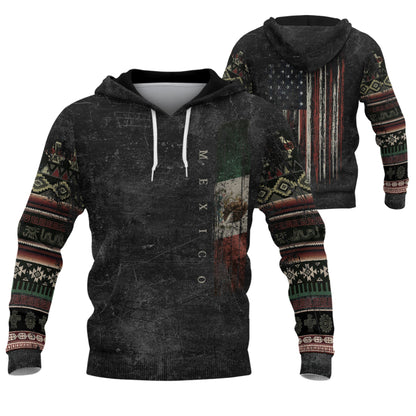 Mexican American Flag Distressed Tribal Pattern Heritage Mens Sudadera Hoodie