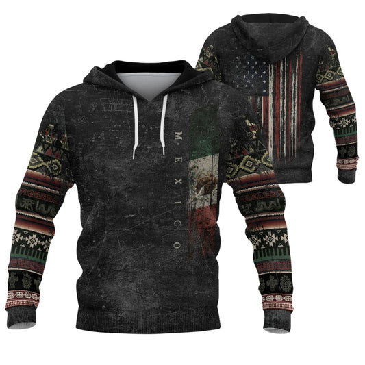 Mexican American Flag Distressed Tribal Pattern Heritage Mens Sudadera Hoodie