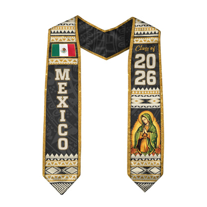 Mexican Graduation Stole Mexico Sash Aztec Virgin Mary Gold Pattern 2026