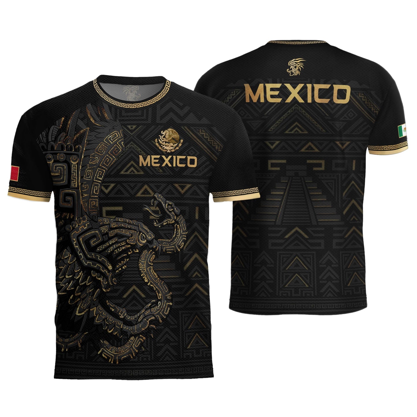 Mexico Heritage Orgullo Mexicano Black Gold Aztec Quetzalcoatl Pyramid Soccer Jersey
