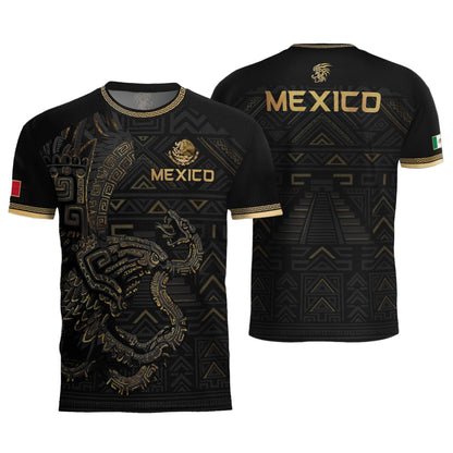 Mexico Heritage Orgullo Mexicano Black Gold Aztec Quetzalcoatl Pyramid Soccer Jersey