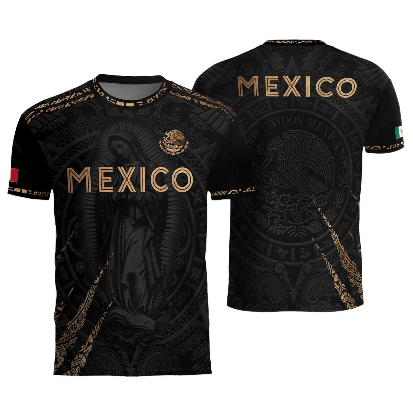 Mexico Heritage Orgullo Mexicano Black Gold Virgin Mary Guadalupe Catholic Soccer Jersey