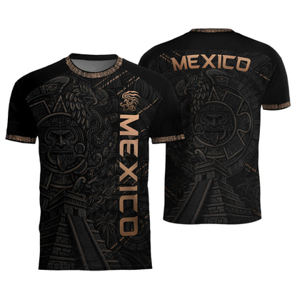 Mexico Heritage Orgullo Mexicano Black Aztec Pyramid Calendar Vintage Soccer Jersey