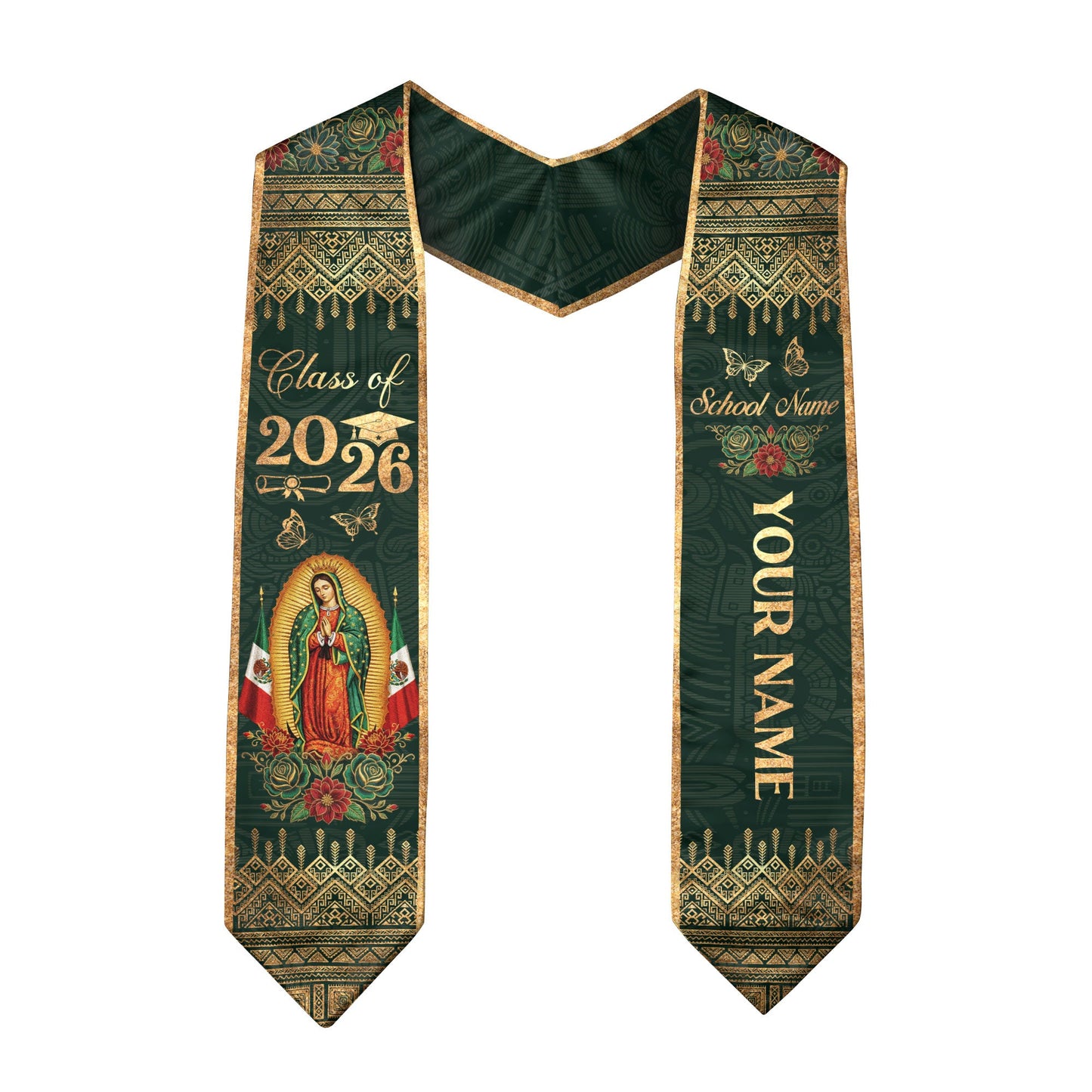 Mexican Graduation Stole 2026 Personalized Mexican Graduation Sash, Mexican Flag Stole