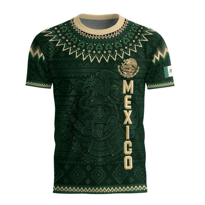 Mexico Heritage Soccer Jersey, Green Gold Aztec Calendar Design Sports Jersey for Men