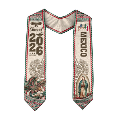 Graduation Stole Class of 2026 Mexico Aztec Guadalupe Hispanic Cultural Sash Gift