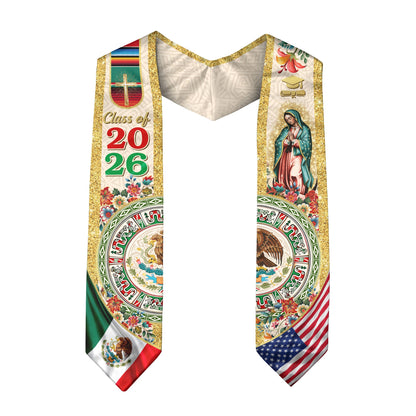 Mexico Graduation Stole Class of 2026 – Virgen De Guadalupe Mexican Flag Sash