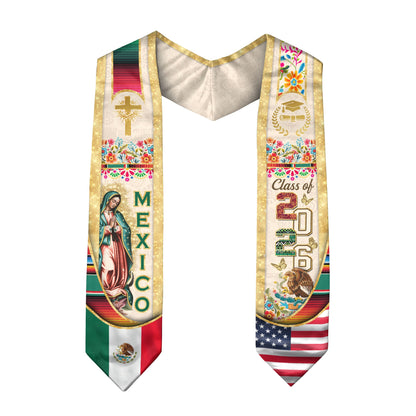 Mexican Graduation Stole Class of 2026 – Guadalupe Catholic Mexico Flag Sash