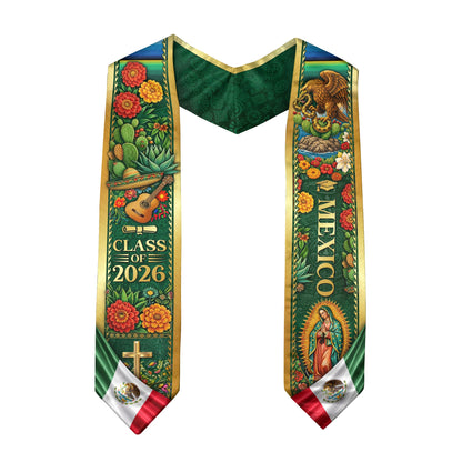 Mexico Graduation Stole Class of 2026 – Mexican Heritage Virgen Guadalupe Sash