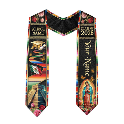 Mexico Graduation Stole Class of 2026 Custom Name Virgin Mary Sacred Heart Sash