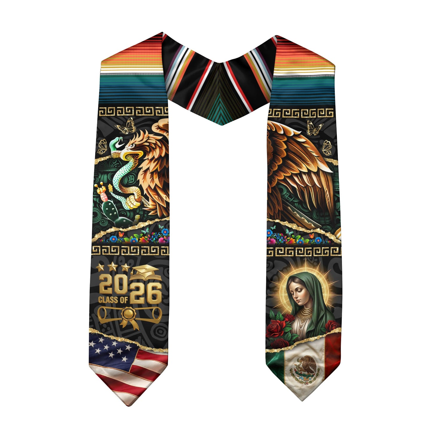 Mexican Graduation Stole 2026, Graduation Sash Mexico, Eagle Serpent Mexican Flag Stole, Mexico Graduation Sash