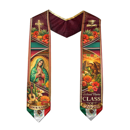 Mexico Graduation Stole Custom 2026 Guadalupe Aztec Eagle Serape Sash Gift