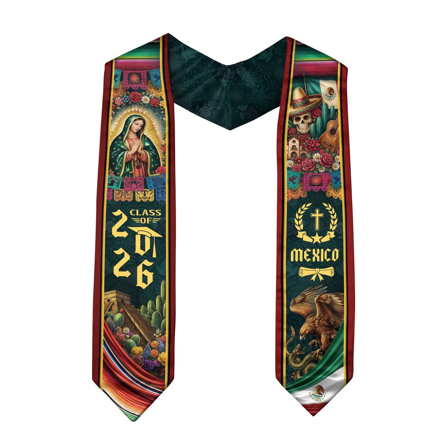 Mexico Graduation Stole 2026 Virgen de Guadalupe Sugar Skull Serape Cultural Design