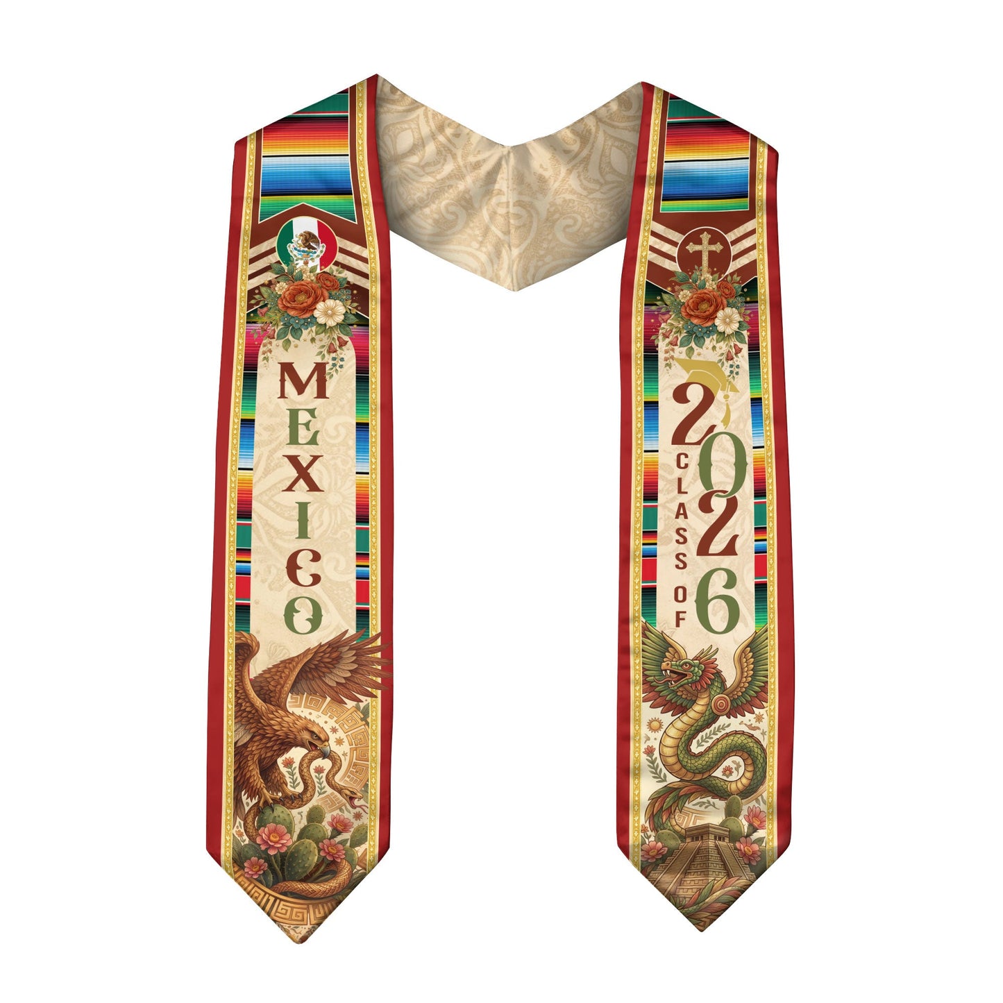 Mexico Graduation Stole 2026 Eagle Serpent Aztec Pyramid Serape Cultural Heritage Design