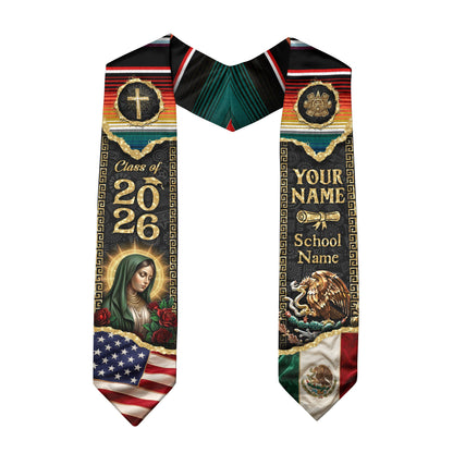 Mexico Graduation Stole 2026 Personalized Name USA Mexican Flag Pride Sash