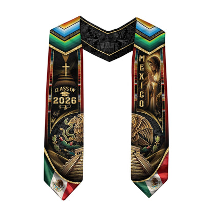 Mexican Graduation Stole Class of 2026 - Aztec Eagle & Virgin Mary Sash