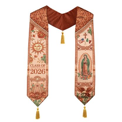 Mexico Graduation Stole Class of 2026 Sun Moon Chichen Itza Guadalupe Tassel Sash