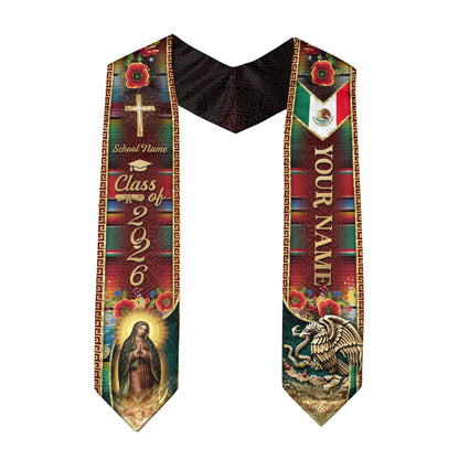 Custom Mexican Heritage Graduation Stole 2026 Virgin Mary Serape Eagle Sash